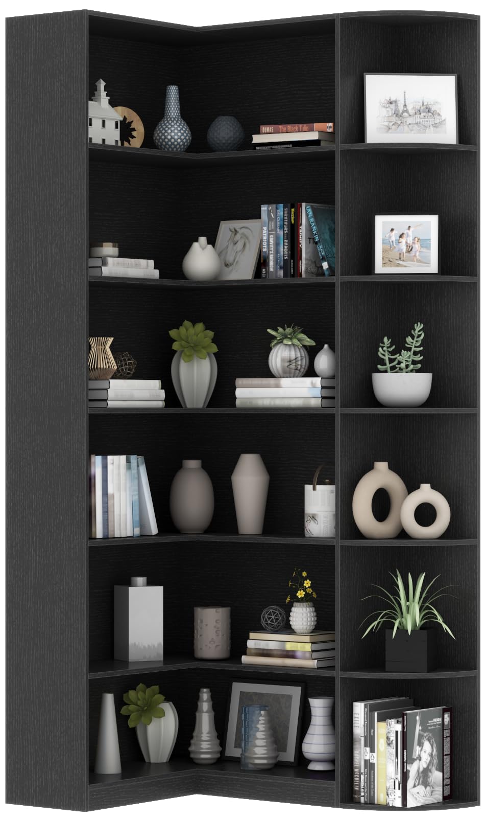Black 6 Tiers L-Shaped Book Shelf O22601