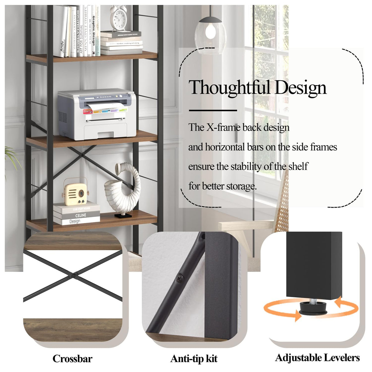 5 Tier Wood and Metal Bookshelf T36111