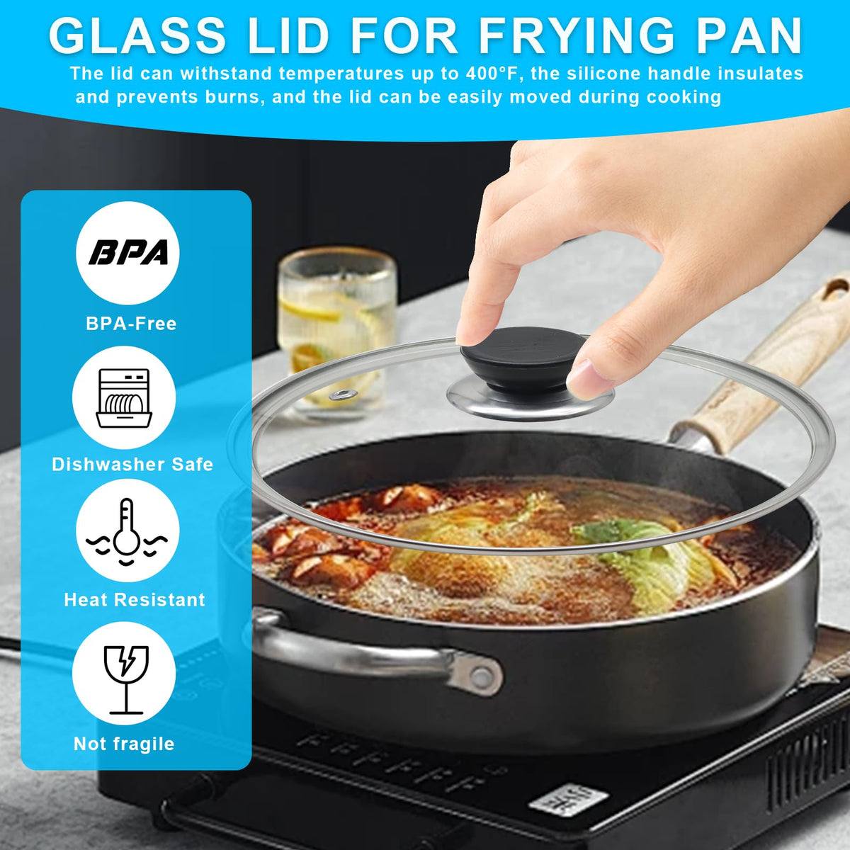 Tempered Glass Lid with Stainless Steel Rim for 8 Inch Frying Pan R4210