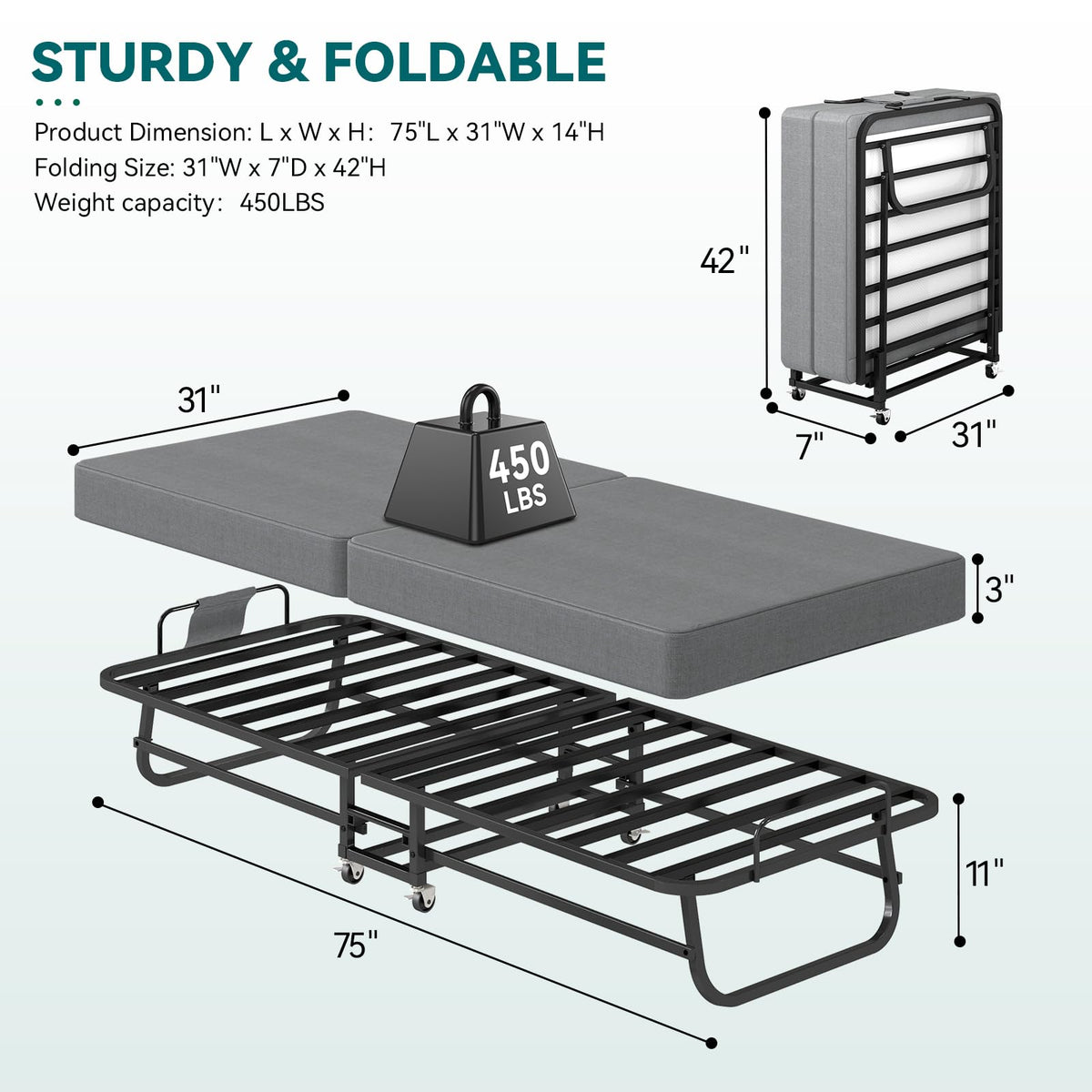 Folding Bed 75" x 31" A69123