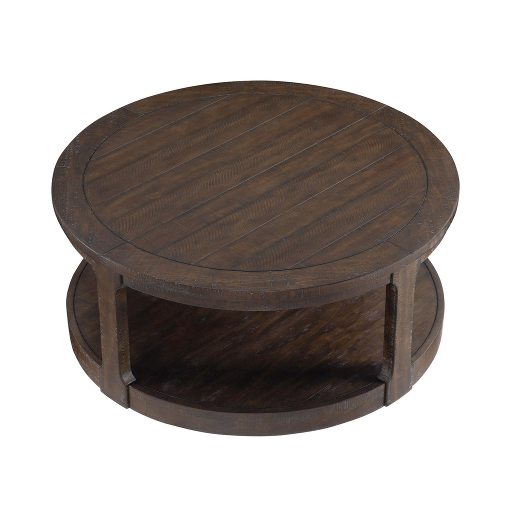 40" Round 2 Tier Solid Wood Coffee Table with Wheels O6172
