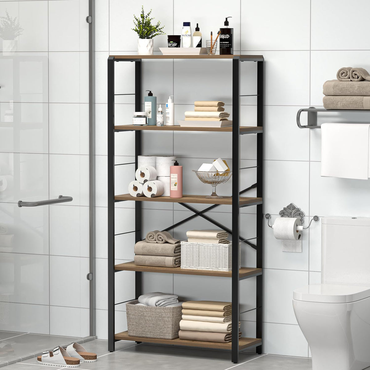 5 Tier Wood and Metal Bookshelf T36111