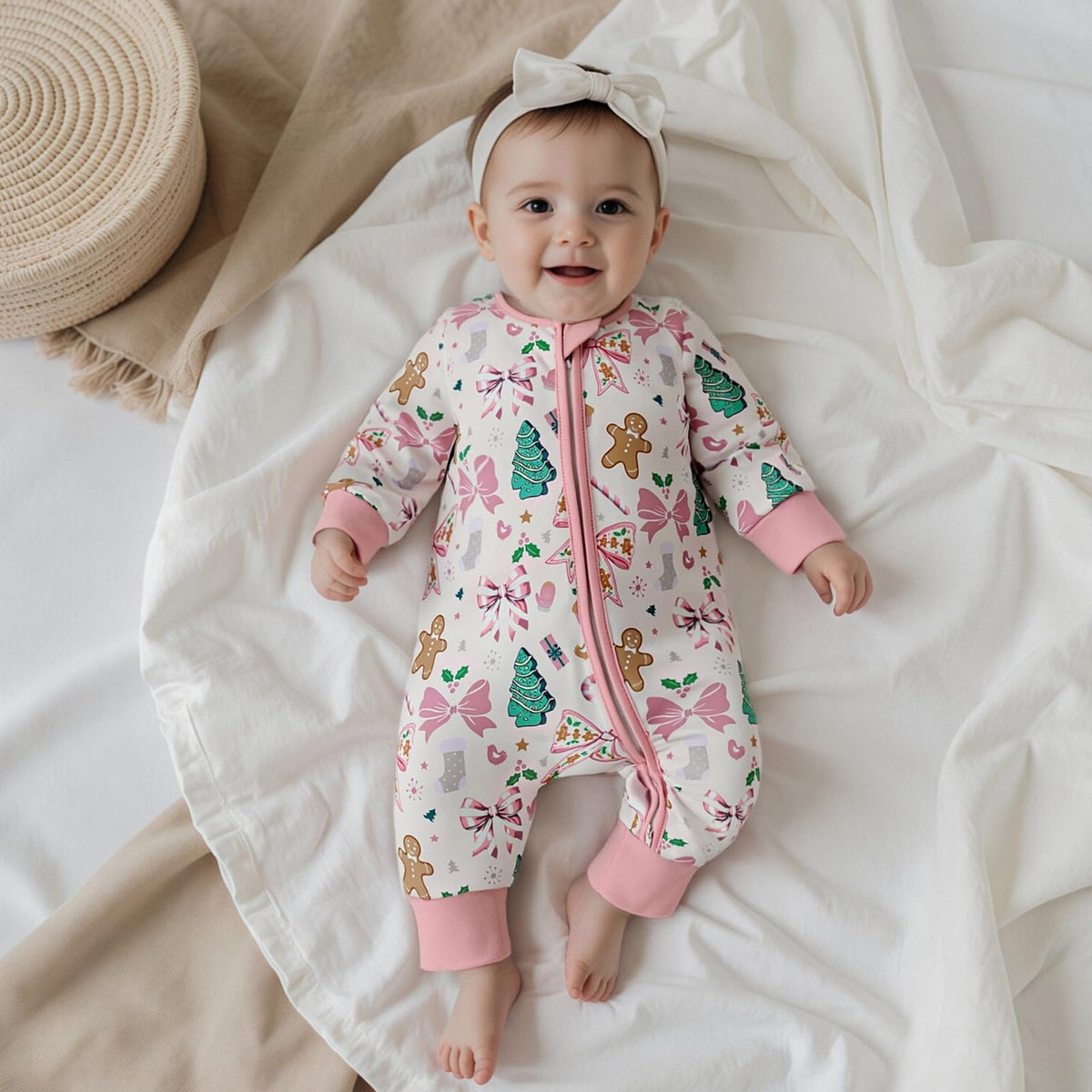 Newborn Christmas Zipper Jumpsuit Romper U169