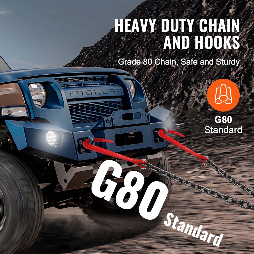 3/8" x 3' G80 V Bridle Towing Chain with J Hooks and Grab Hooks Q9115