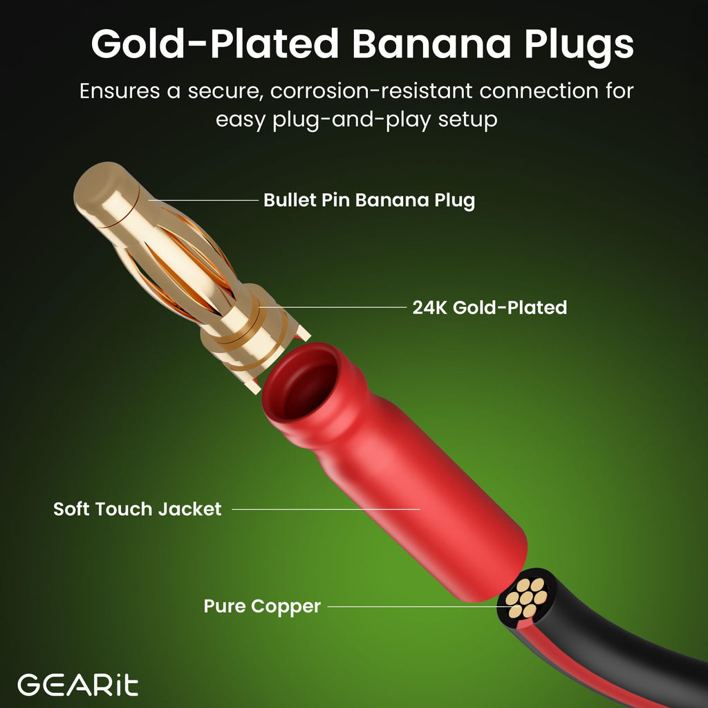 14 Gauge OFC Speaker Wire with Banana Plugs, 2 Pack 6.6 ft Each F4571