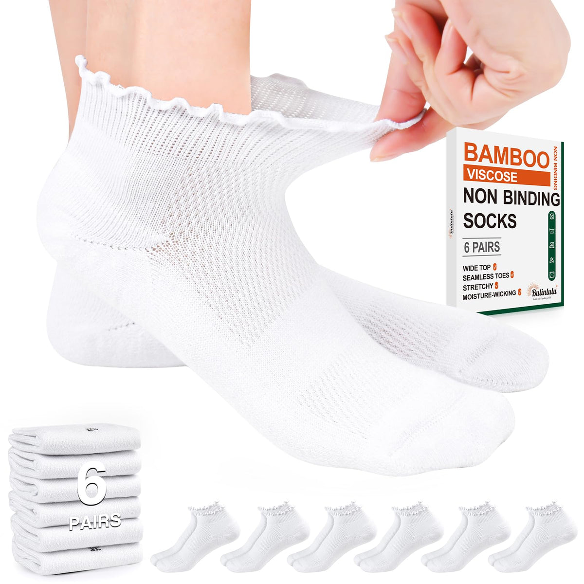White Low Cut Diabetic Ankle Socks 6 Pairs Z23933