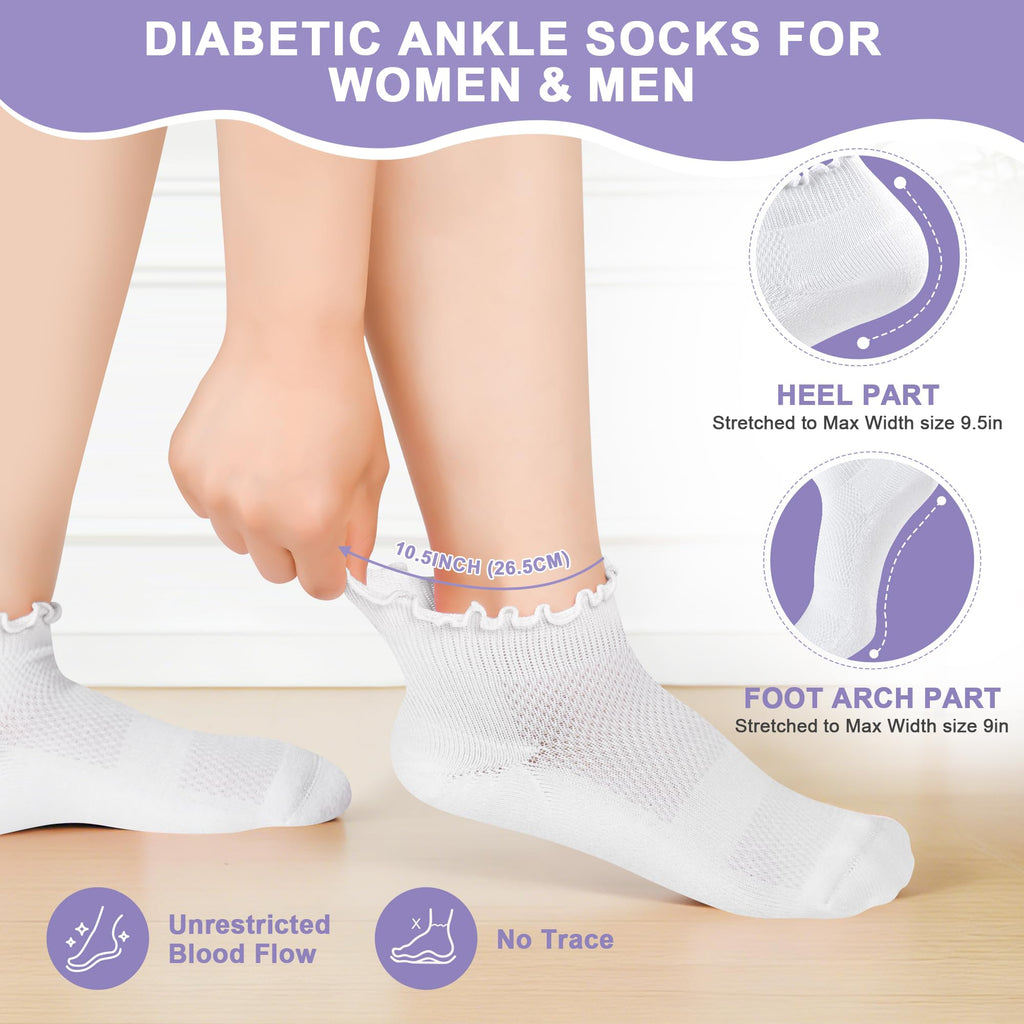 White Low Cut Diabetic Ankle Socks 6 Pairs Z23933