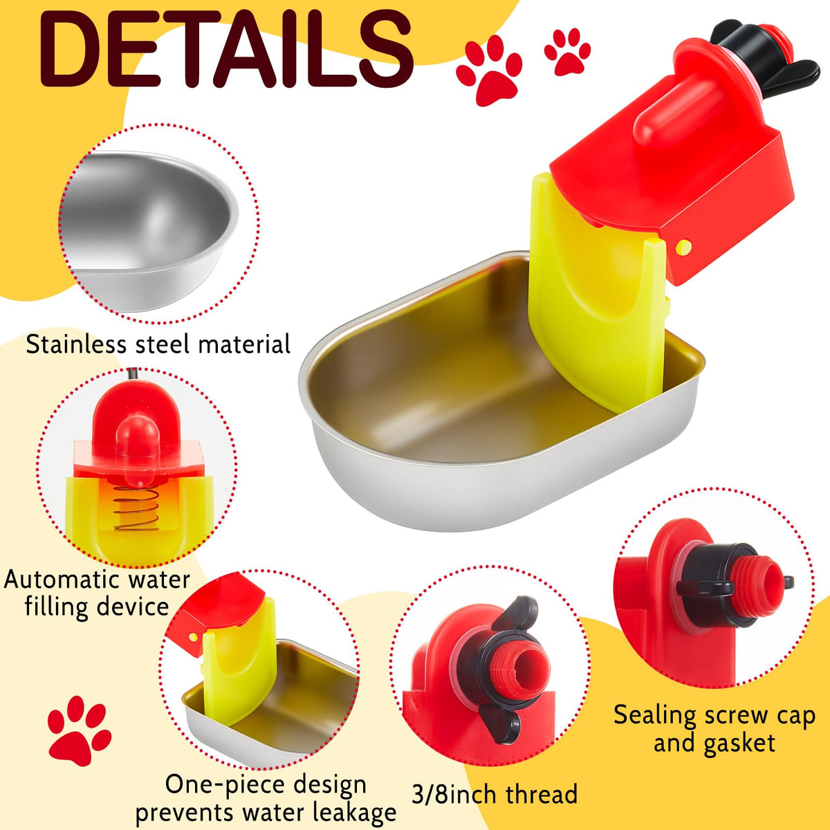 8 Pack Stainless Steel Auto Fill Chicken Waterer Cups T9860