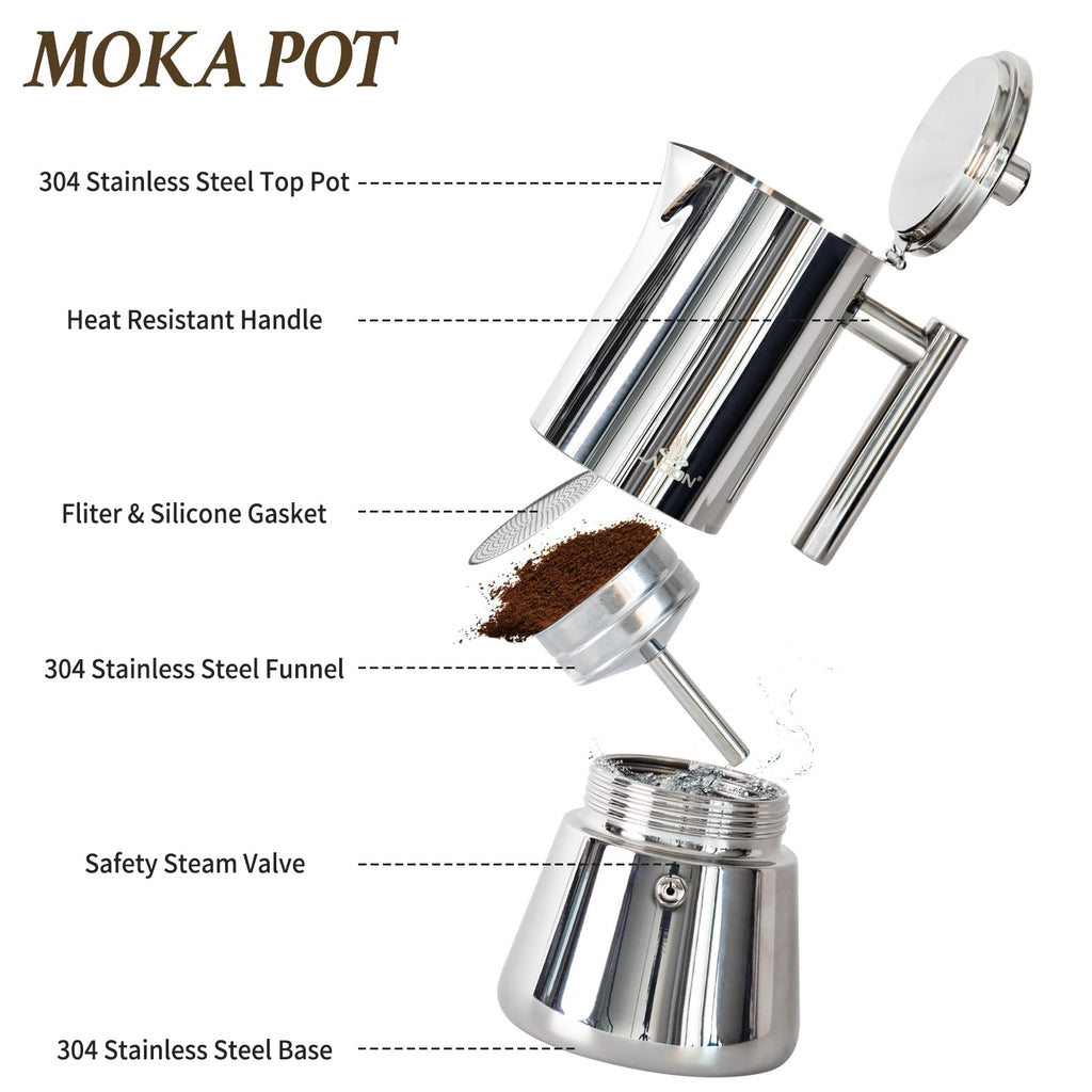 6 Cup Stainless Steel Stovetop Espresso Maker C143