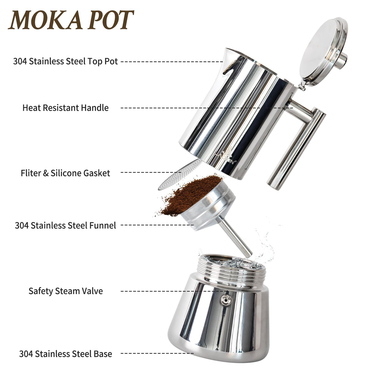 6 Cup Stainless Steel Stovetop Espresso Maker C143
