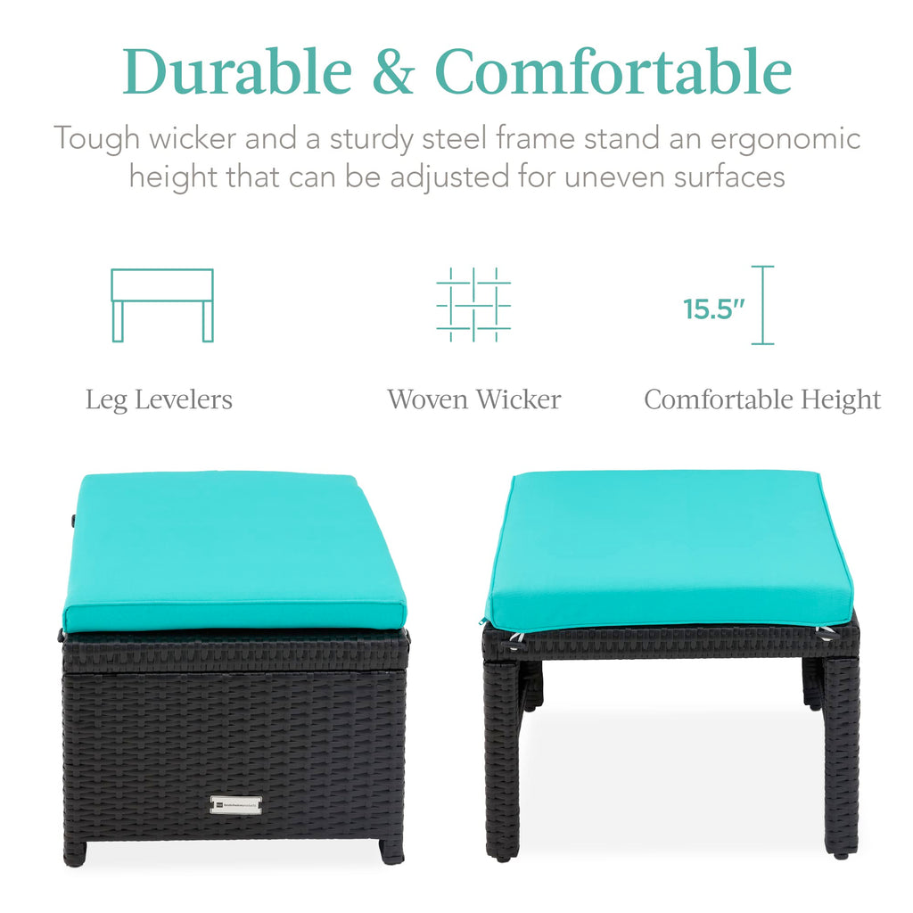 Set of 2 Wicker Ottomans with Removable Cushions A41777