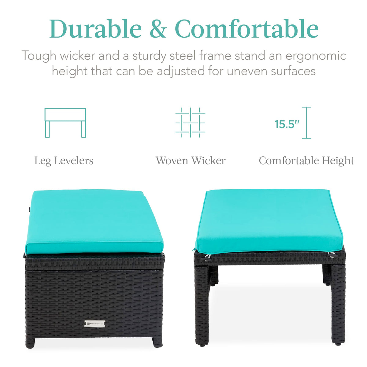 Set of 2 Wicker Ottomans with Removable Cushions A41777