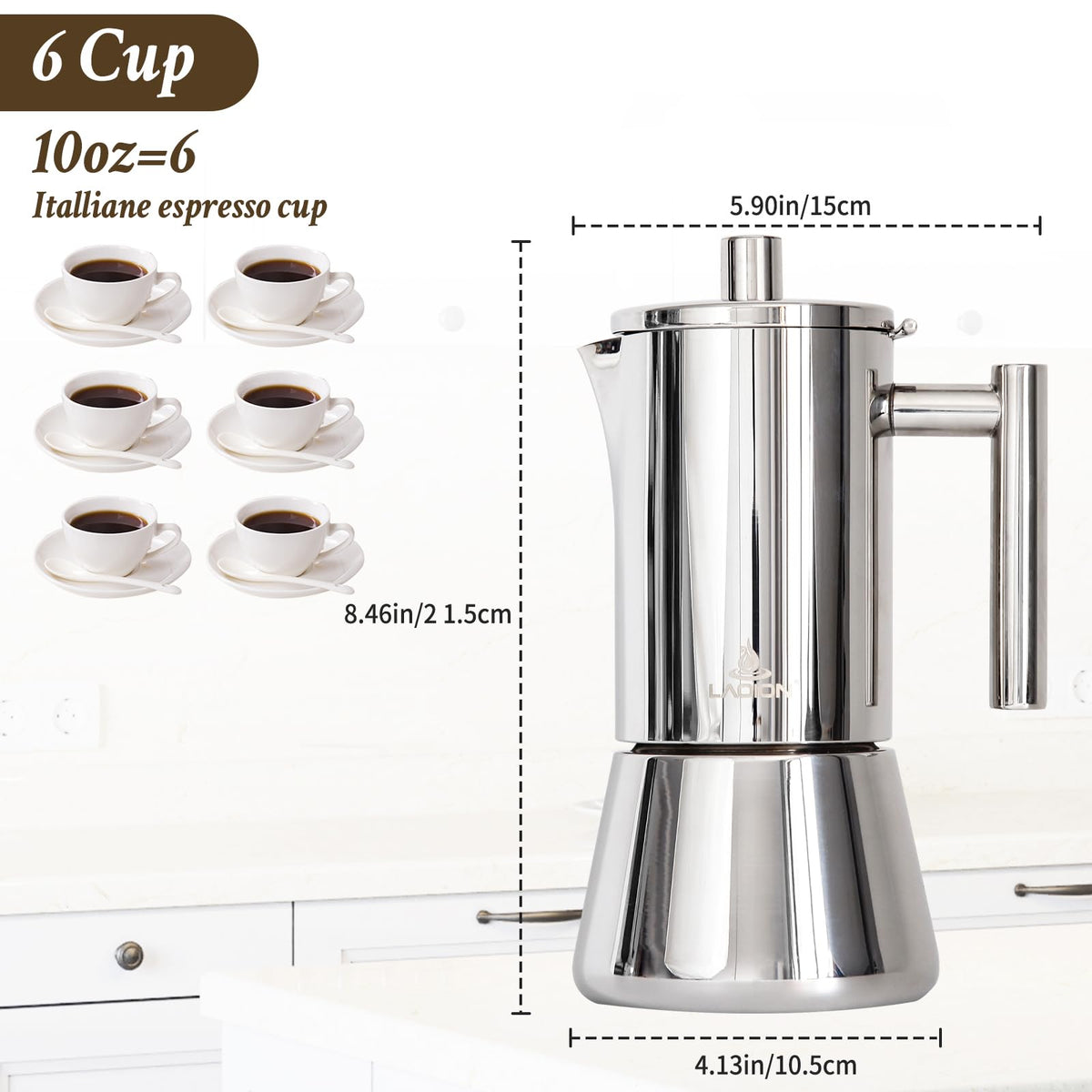 6 Cup Stainless Steel Stovetop Espresso Maker C143