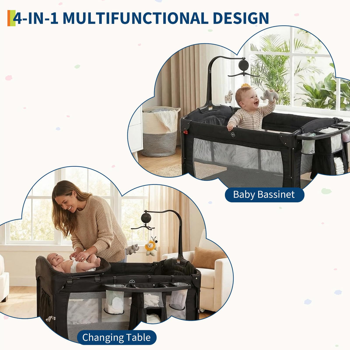 4 in 1 Pack and Play with Bassinet, Changing Table, Playpen and Carry Bag G3085