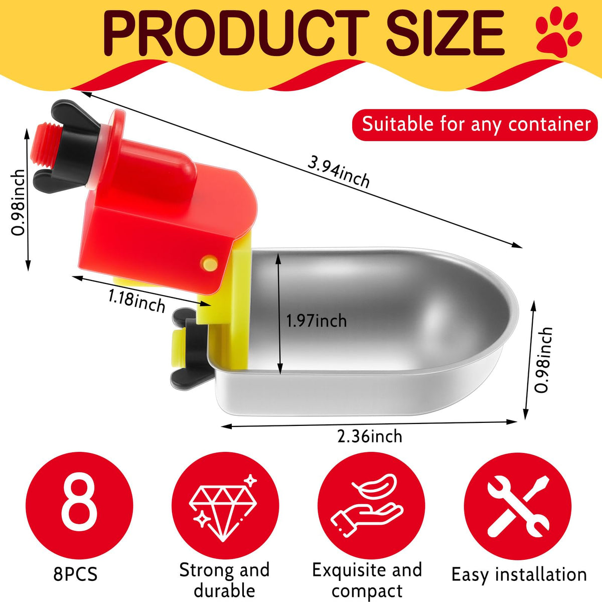 8 Pack Stainless Steel Auto Fill Chicken Waterer Cups T9860