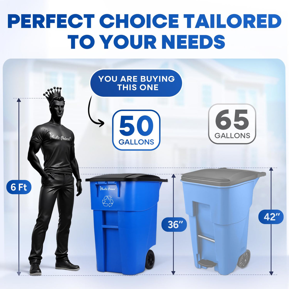 50 Gallon Blue Plastic Trash Can with Lid and Wheels H666950