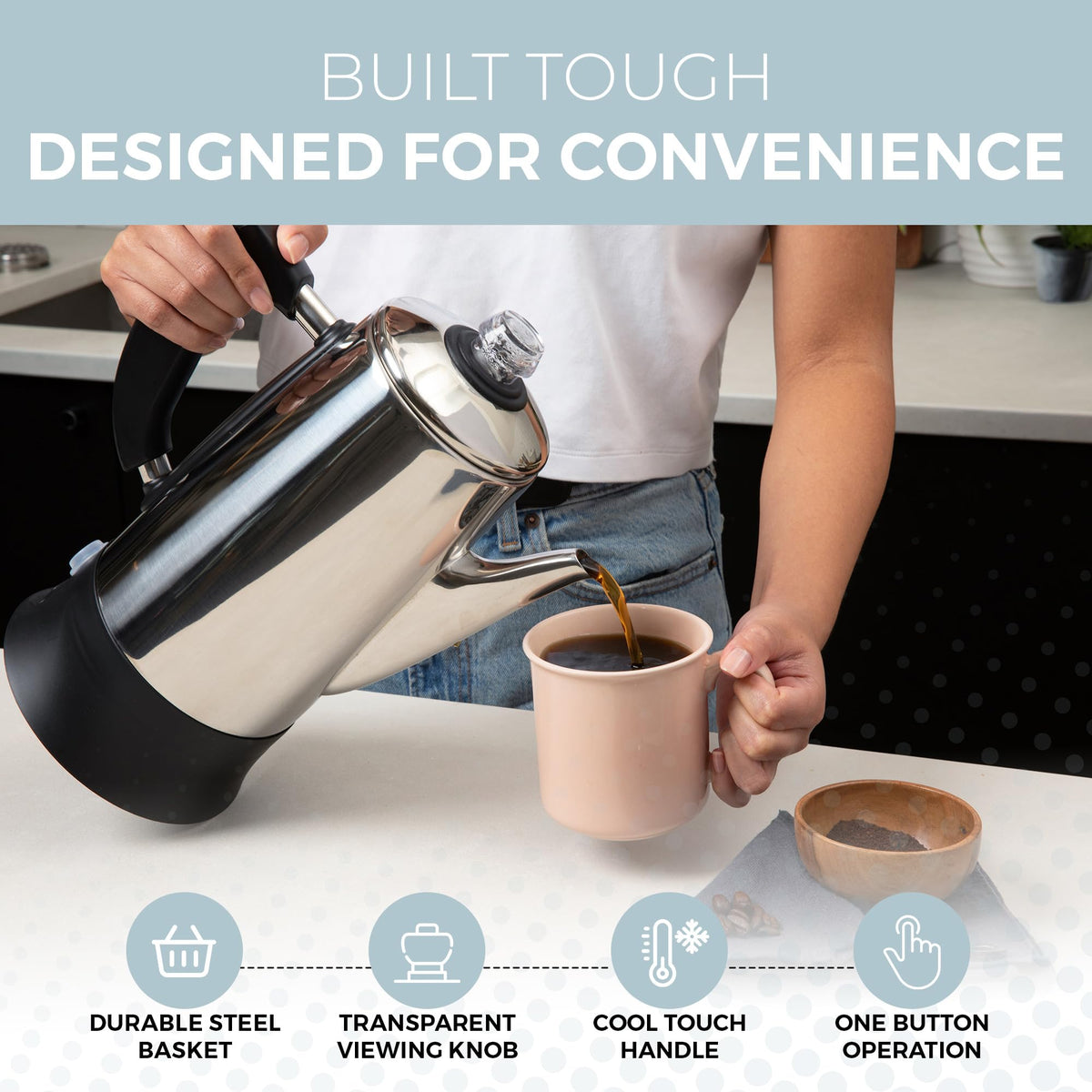 Electric 12 Cup Stainless Steel Coffee Percolator D15927