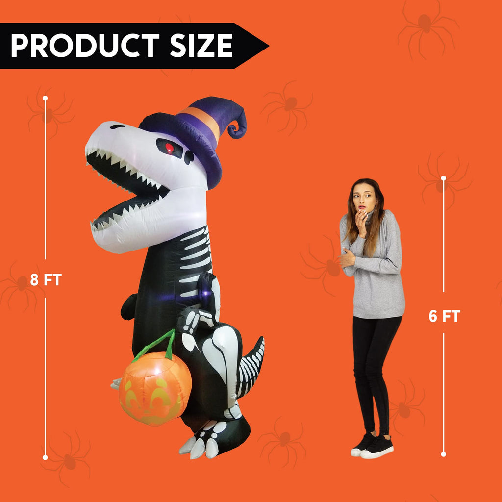 8 FT Inflatable Skeleton Dinosaur with Built-in LEDs Y89887