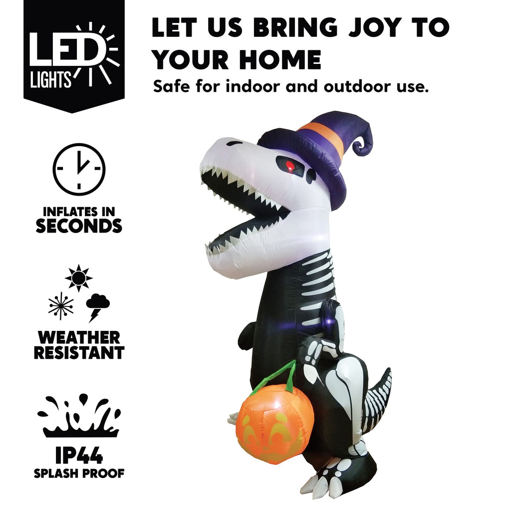 8 FT Inflatable Skeleton Dinosaur with Built-in LEDs Y89887