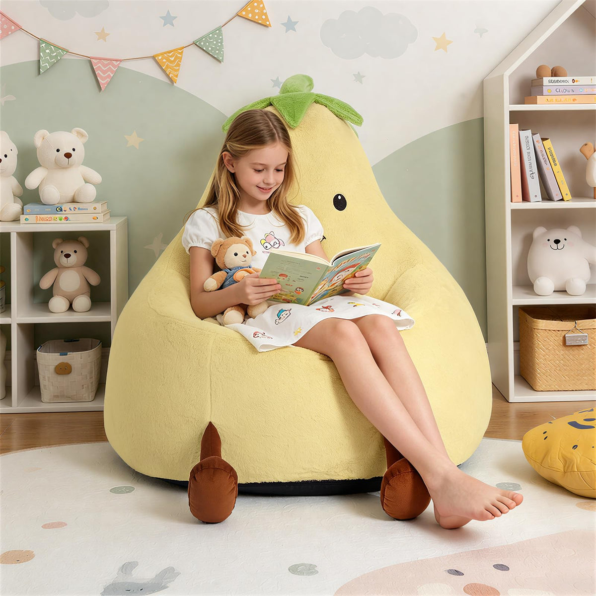 Yellow Faux Rabbit Fur Memory Foam Bean Bag Chair V1755