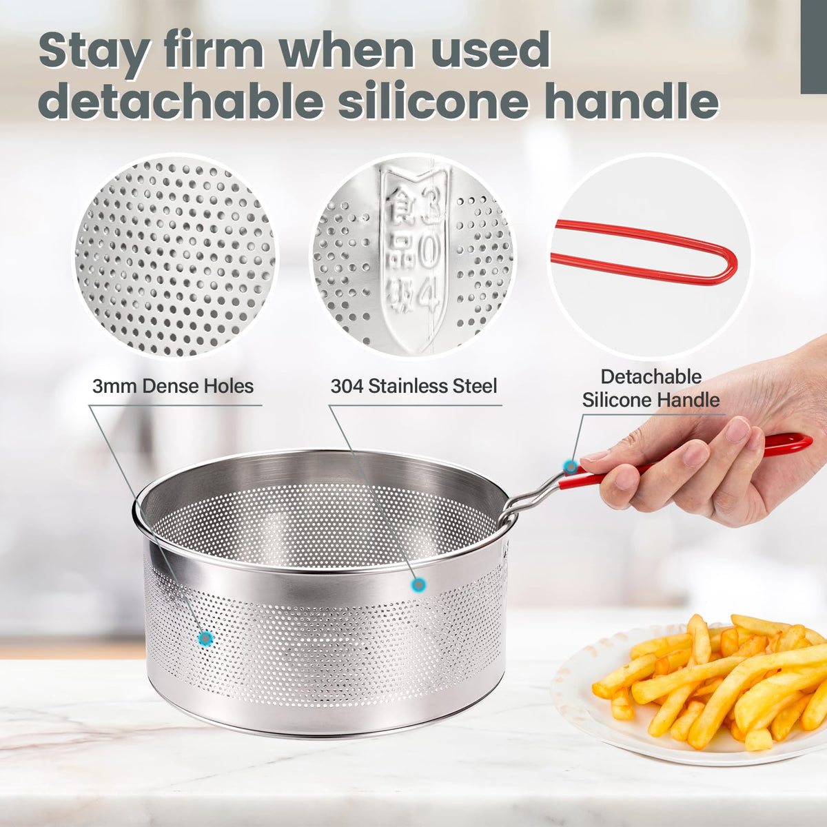 7.8 inches 304 Stainless Steel Deep Fryer Basket G914