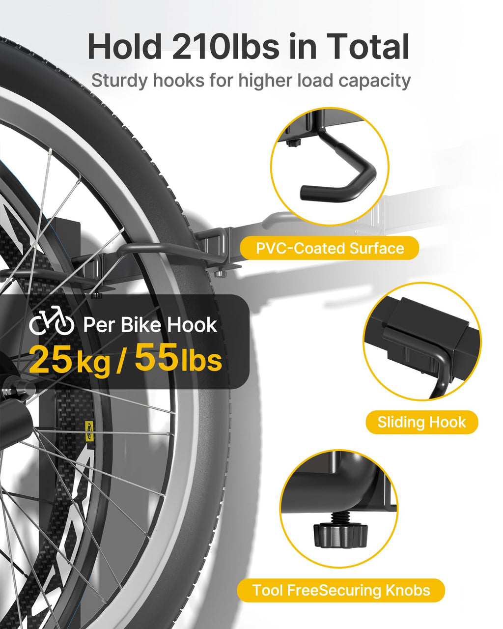 Freestanding Bike Storage Rack with Wheels for 3 Bikes J621567