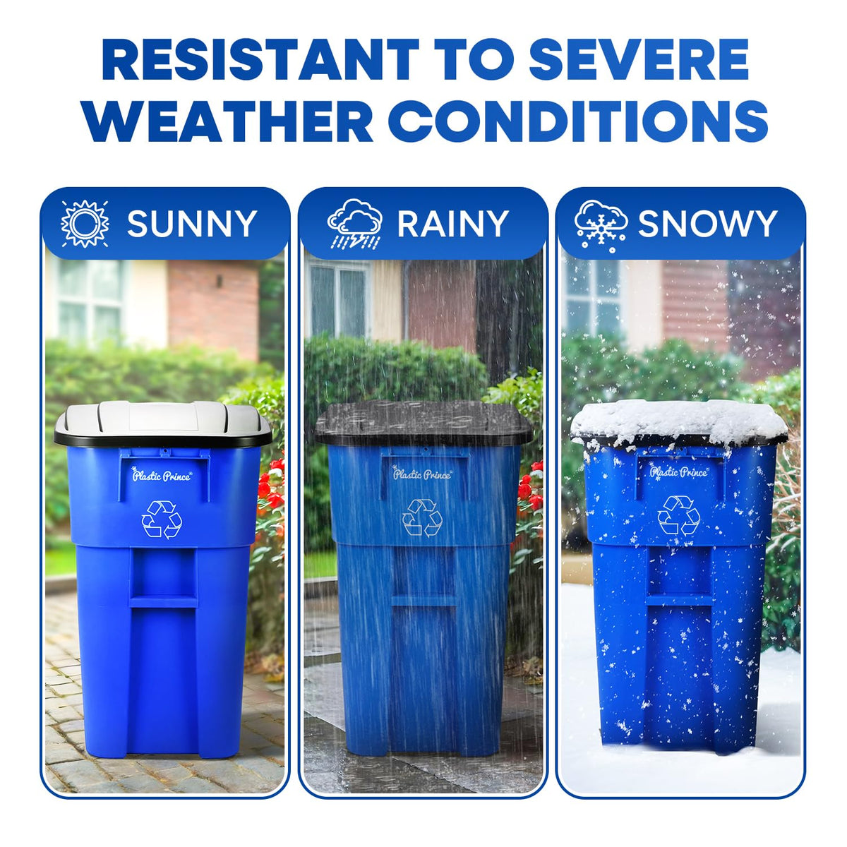 50 Gallon Blue Plastic Trash Can with Lid and Wheels H666950