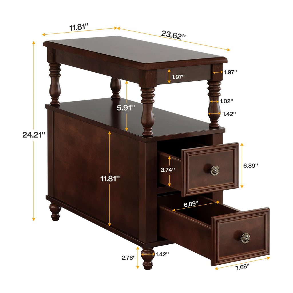 Cherry Finish Wood End Table with 2 Drawers E1144