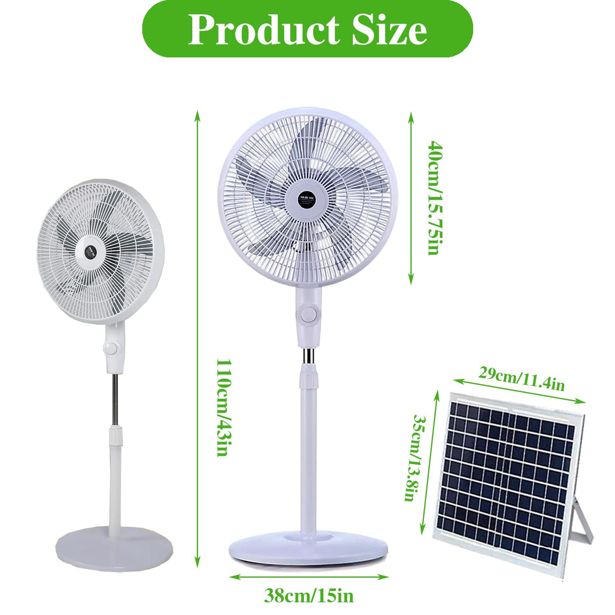16" Oscillating Solar Floor Fan, Height Adjustable, 10000mah Battery, 3 Speeds, White O230