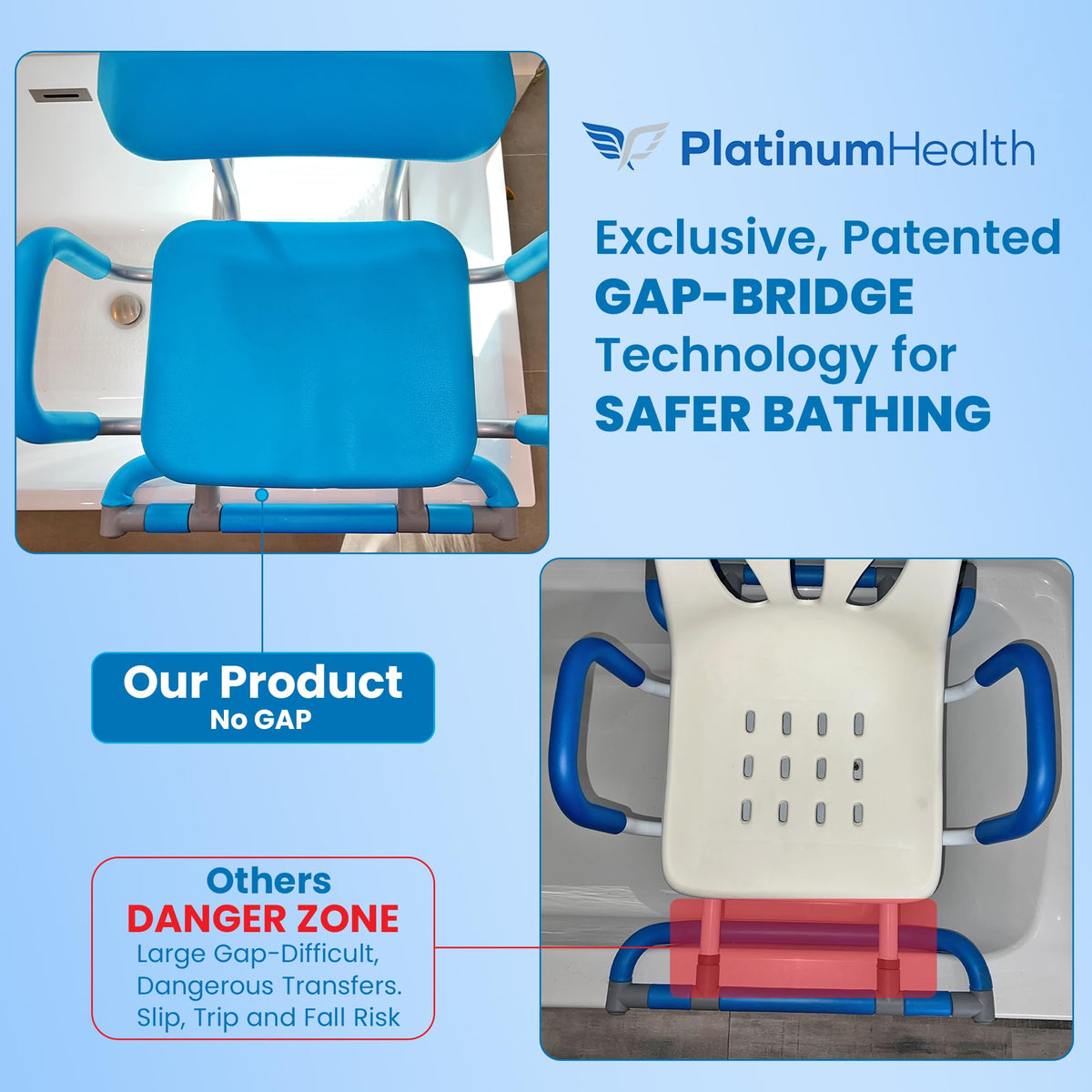 Blue Padded Sliding Shower Chair with Armrests W806