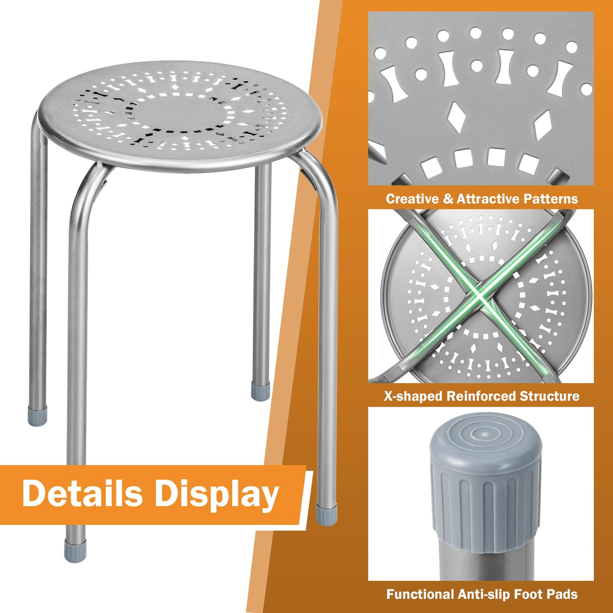 Grey 6 Pack Stackable Metal Stools Q849585
