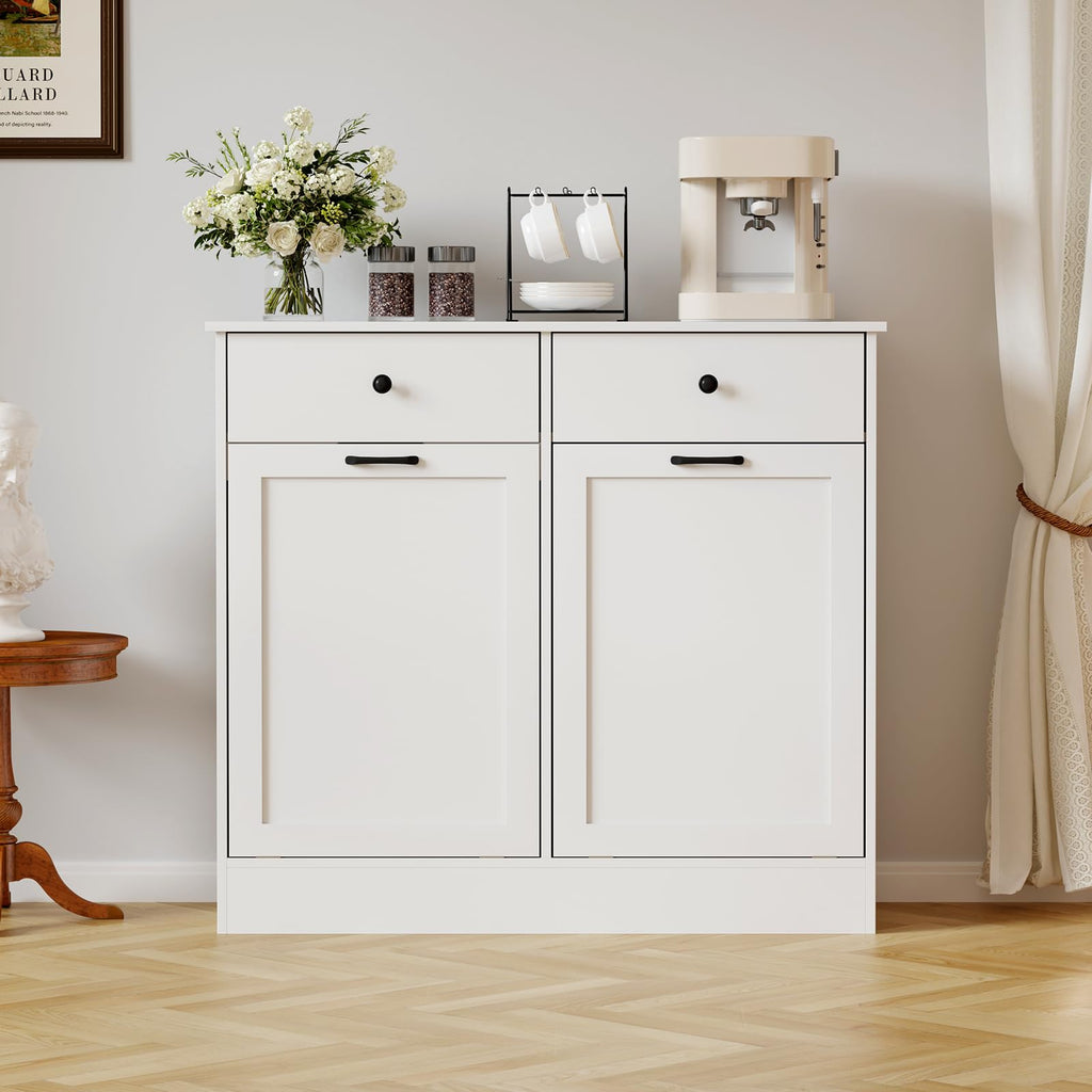 White 20-Gallon Wooden Tilt-Out Trash Can Cabinet N813