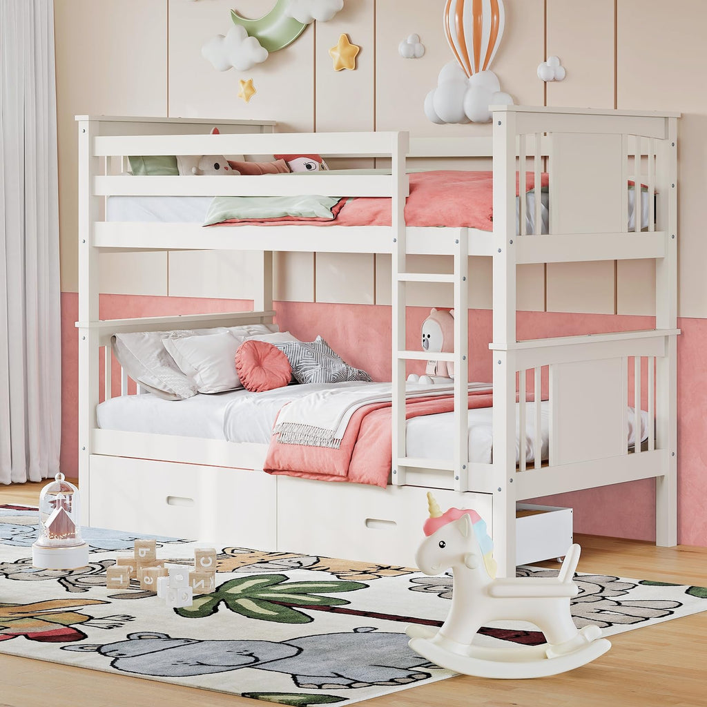 Solid Wood Twin-Over-Twin Bunk Bed with 2 Storage Drawers U13472