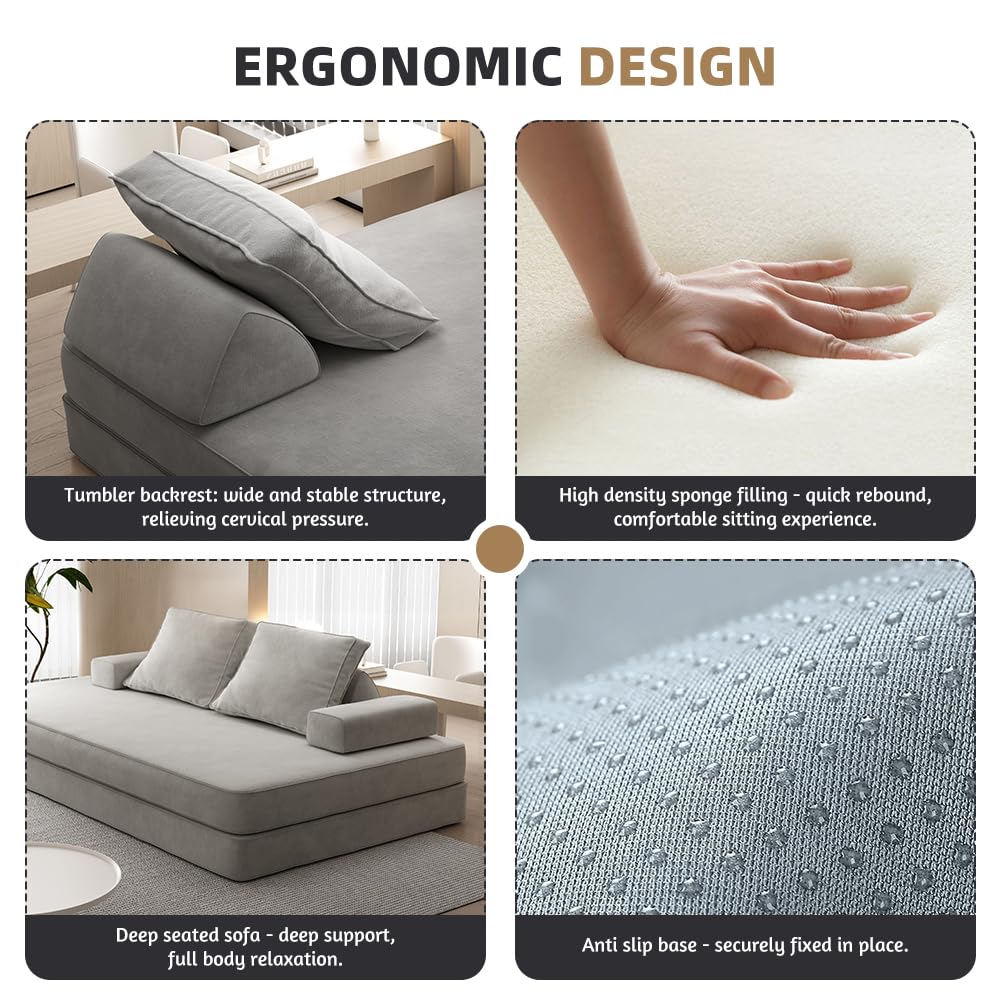Light Gray Convertible Sofa Bed E7474