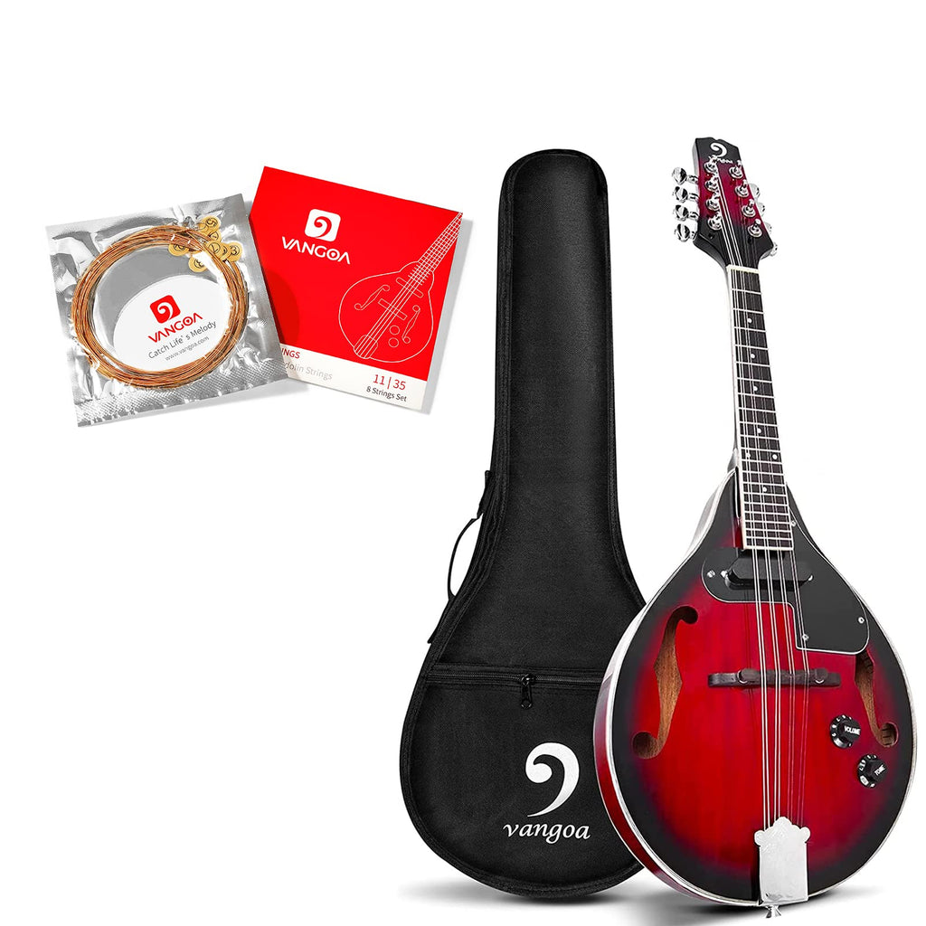 Vintage Red Sunburst Acoustic Electric Mandolin with Strings Set Q8733
