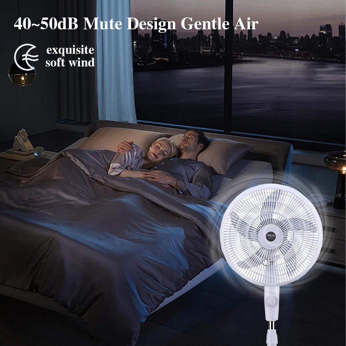 16" Oscillating Solar Floor Fan, Height Adjustable, 10000mah Battery, 3 Speeds, White O230