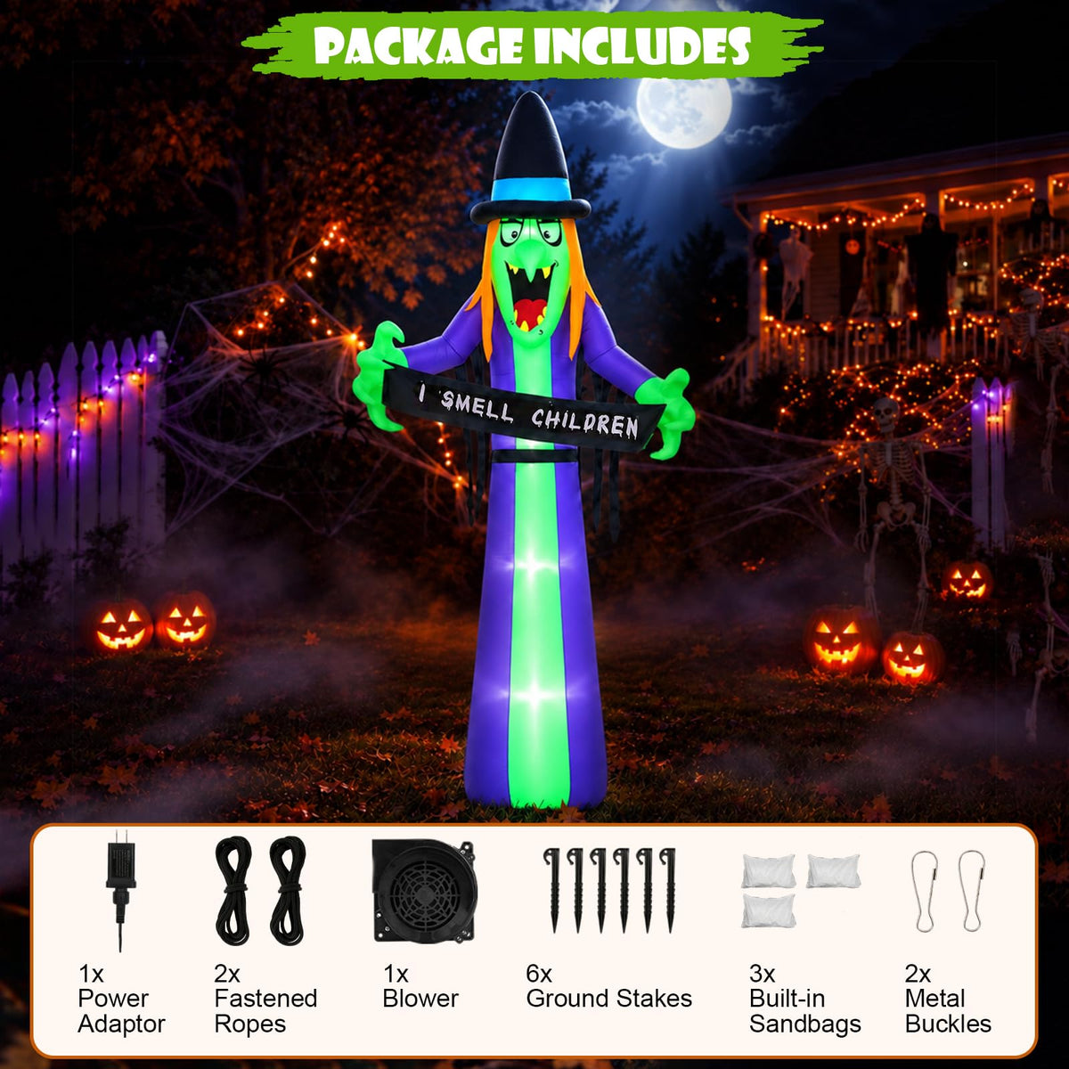 8FT LED Inflatable Witch Yard Decor X171