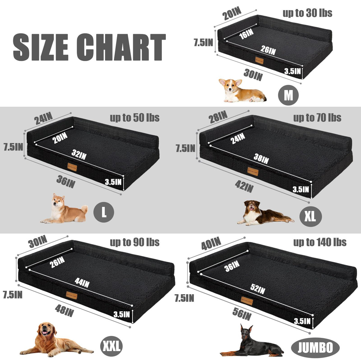 Large Washable Dog Bed 36''X24'' Black U239805