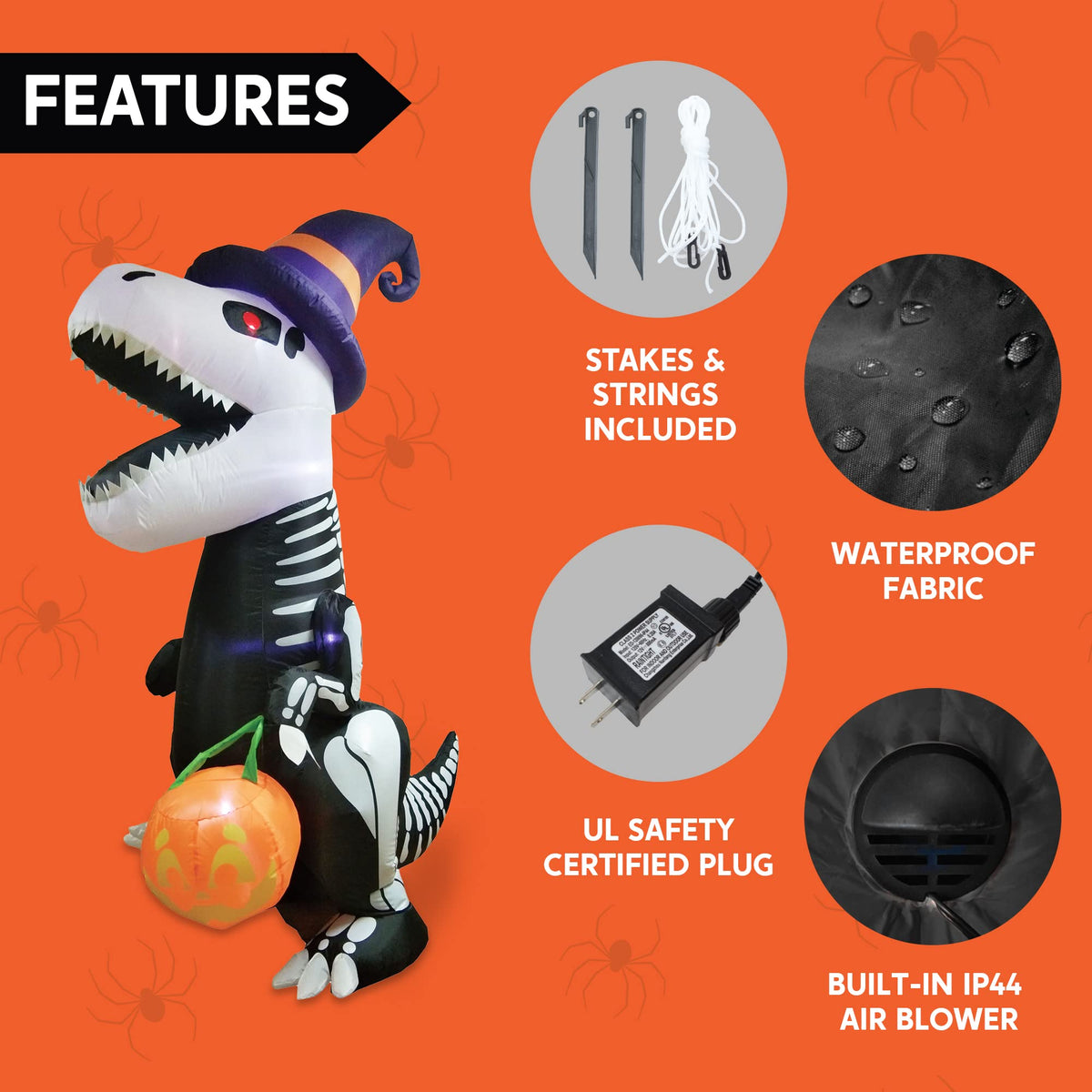 8 FT Inflatable Skeleton Dinosaur with Built-in LEDs Y89887