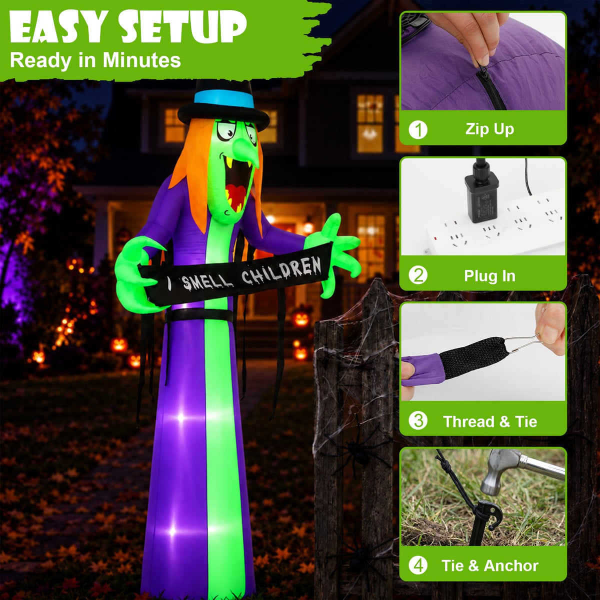 8FT LED Inflatable Witch Yard Decor X171