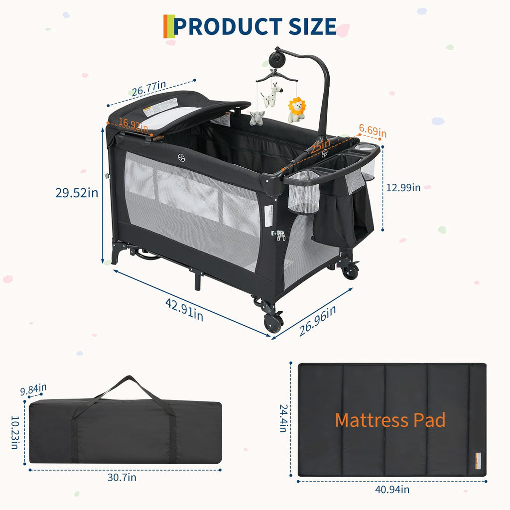 4 in 1 Pack and Play with Bassinet, Changing Table, Playpen and Carry Bag G3085