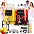 2 PCS 1 Gallon Glass Drink Dispensers with Stand & Fruit Infuser J153