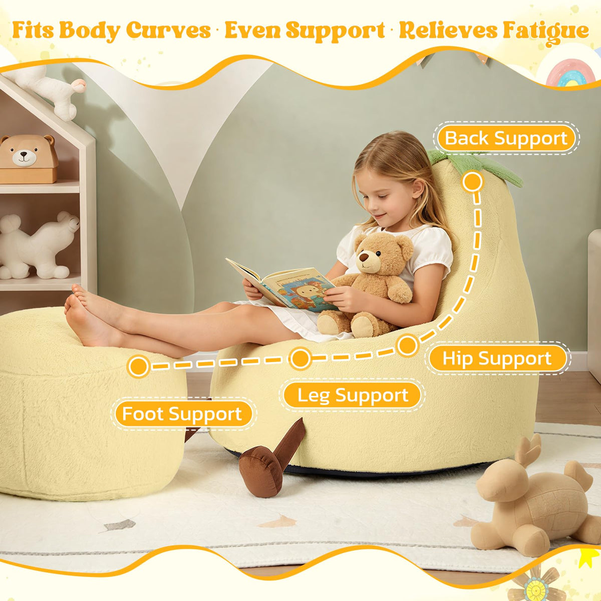 Yellow Faux Rabbit Fur Memory Foam Bean Bag Chair V1755