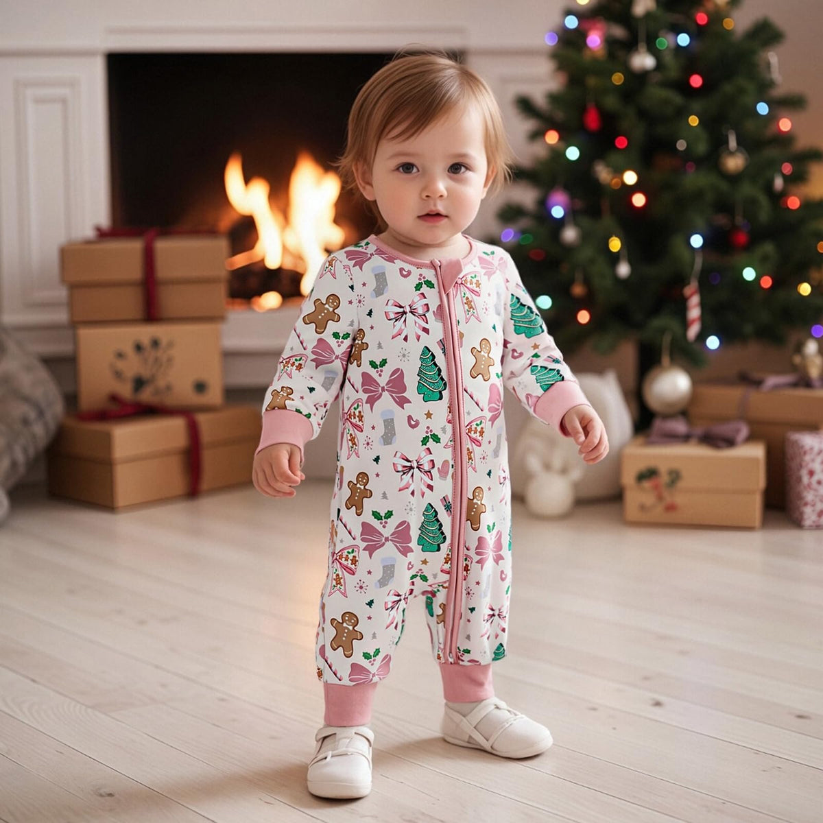 Newborn Christmas Zipper Jumpsuit Romper U169