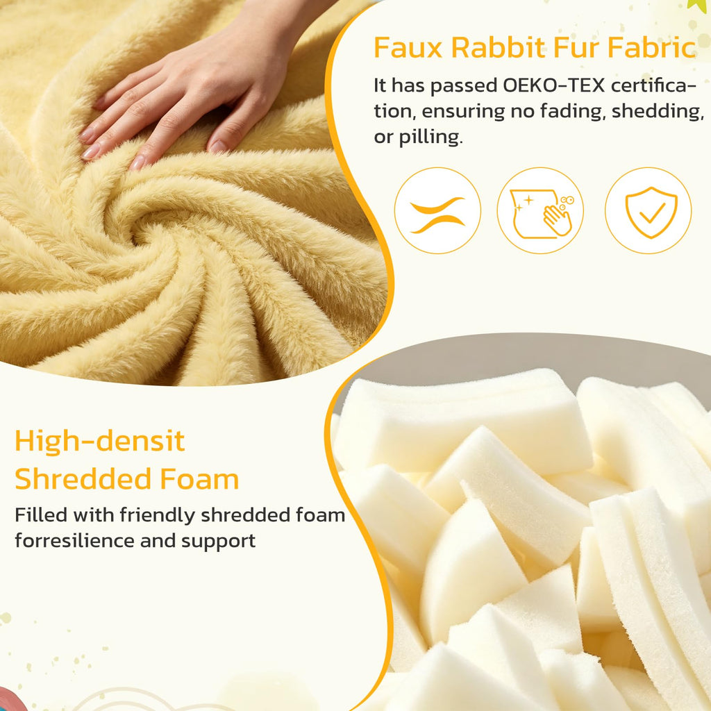Yellow Faux Rabbit Fur Memory Foam Bean Bag Chair V1755