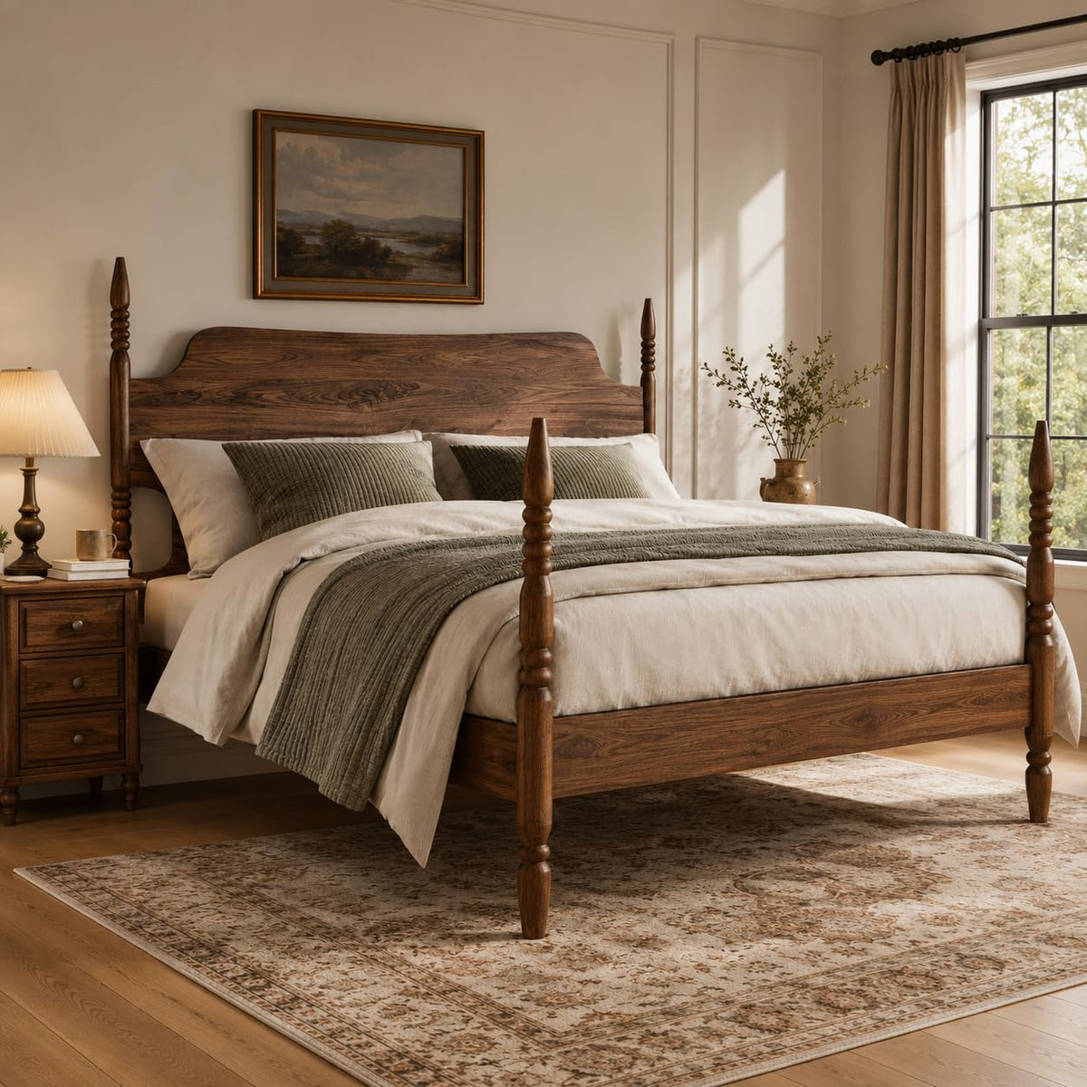 King Size Wood Platform Bed Frame with Curved Headboard T11836