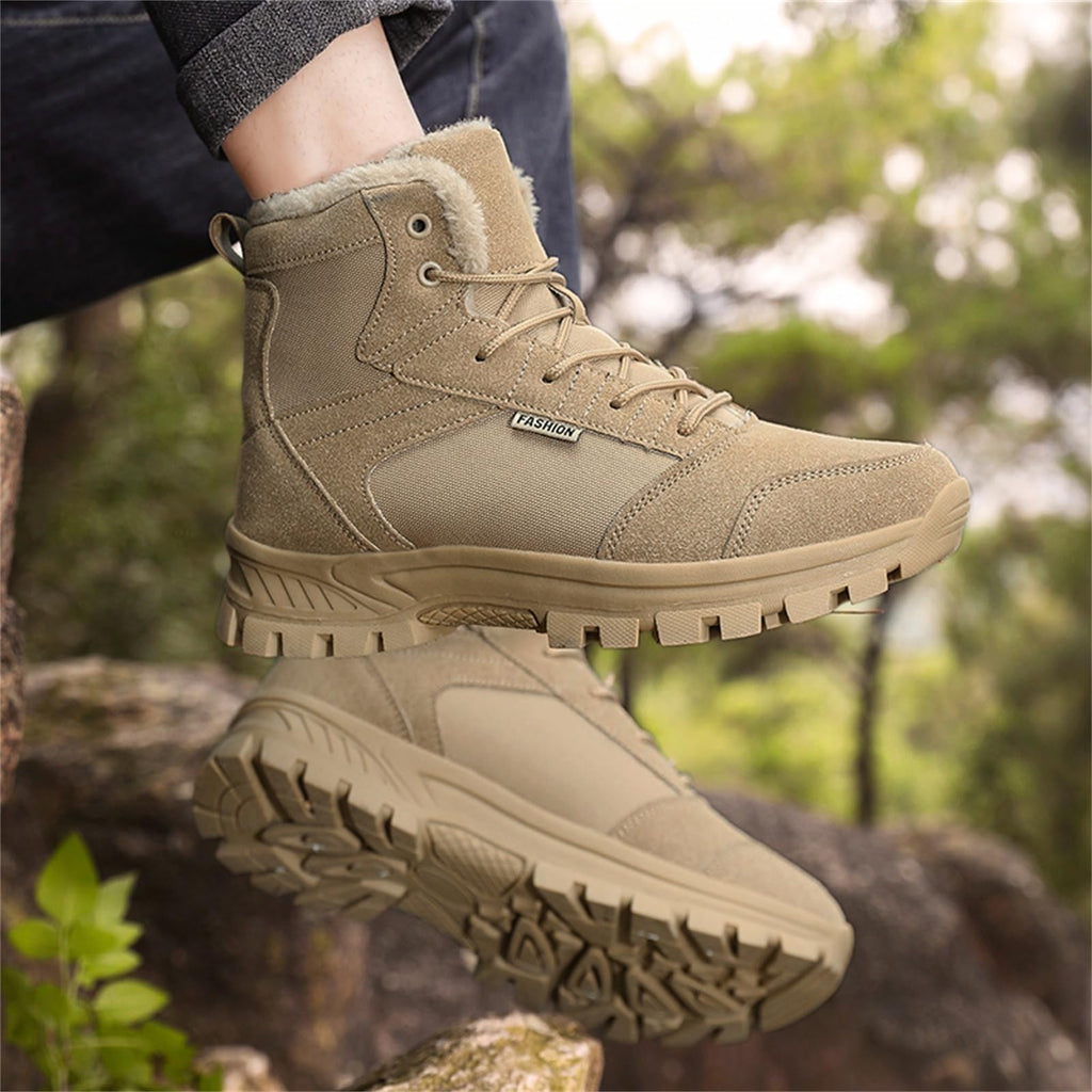 Mid Top Fur Lined Suede Leather Waterproof Military Tactical Boots J91838