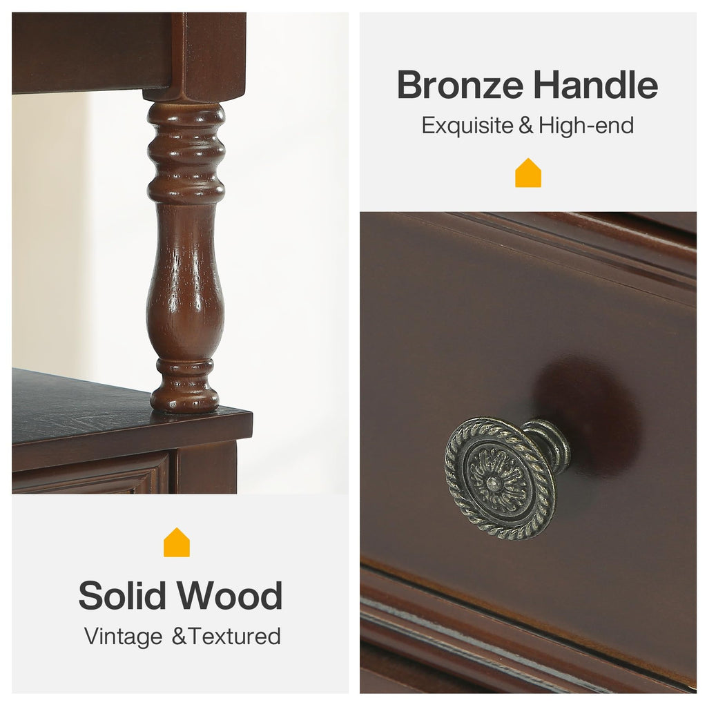 Cherry Finish Wood End Table with 2 Drawers E1144