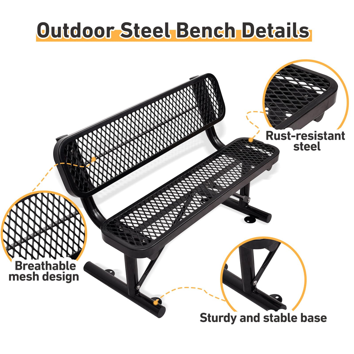 Metal Park Bench with Backrest N53082