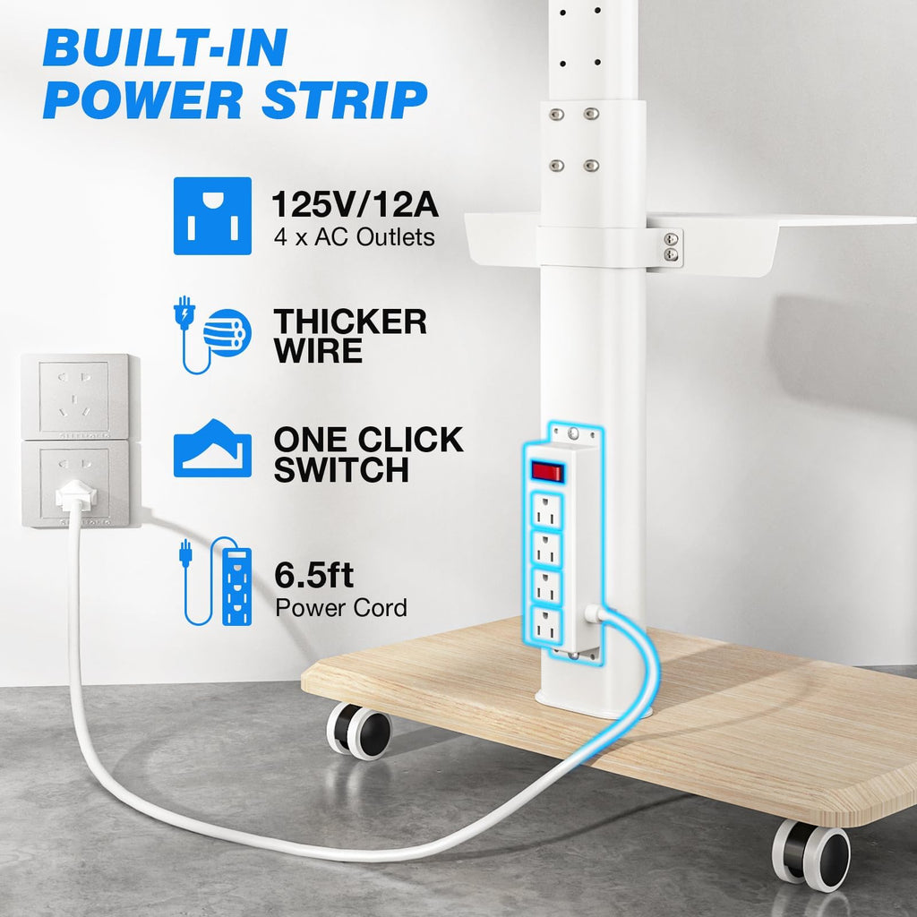 White Height Adjustable Rolling TV Stand for 32-75 Inch TVs P107728